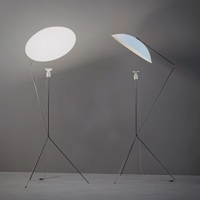 Two Modern Floor Lamps With Circular Shades And Sleek Metal Stands 3d model