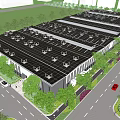 Modern Industrial Factory Complex With Roof Equipment Greenery Road And Vehicles