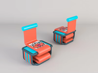 Colorful Modern Leisure Chairs With Orange And Blue Striped Design For Home Living Room 3d model