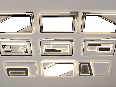 Modern Geometric Ceiling Lights with Sleek Black Frames and White Light Panels 3d model