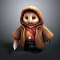 Owl Like Fictional Character In Brown Hooded Cloak Holding Knife With Red Belt
