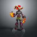 Horned Character Creature With Red Hair Flaming Hands And Mechanical Boots