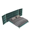 Modern Green Double Bed With Upholstered Headboard Gray Sheets And Pillows 3d model