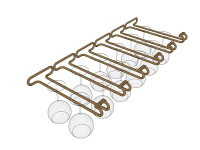 Wine Cabinet Accessory Golden Glass Rack With Hanging Wine Glasses And Multiple Hooks 3d model