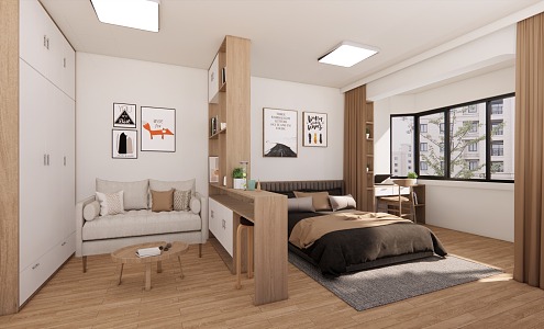 Modern Apartment Single Apartment Home Decoration Dormitory Bedroom Living Room Simple Style 3d model