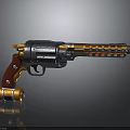 Futuristic Revolver With Black Orange Red Accents Mechanical Metal Body And Stylish Grip