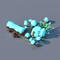 Snow Covered Garden Decorations Featuring Wooden Logs Mushroom Figurines and Pine Branches