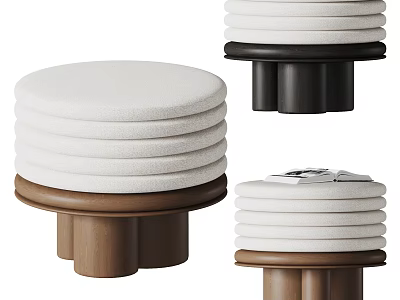 Stylish White Padded Sofa Stool With Wooden Brown Black Base Modern Design Living Room Decor 3d model