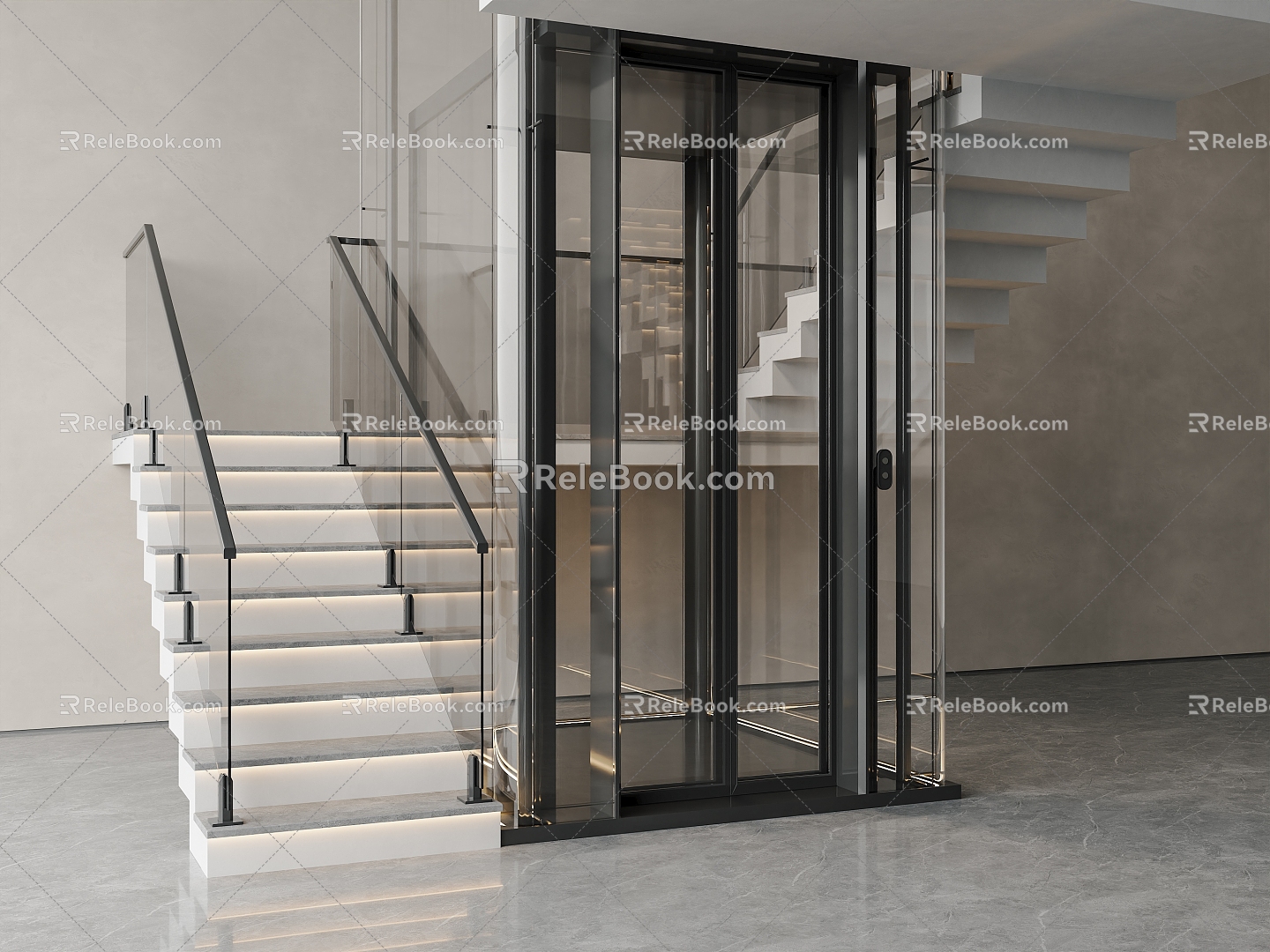 Glass Railing Stair Elevator Villa Elevator Sightseeing Elevator Corner Stair Elevator 3d model