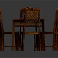 Dining Table Set with Rectangular Wooden Table and Six Carved Chairs 3d model