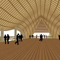 Wavy Roof Pergola Design With Natural Materials And Surrounding Lush Greenery