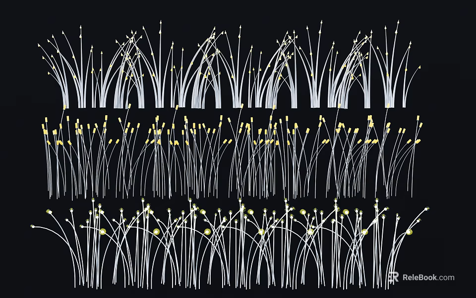 Grass Inspired Decorative Lights with Curved Stems and Warm Glow for Garden Decoration 3d model 