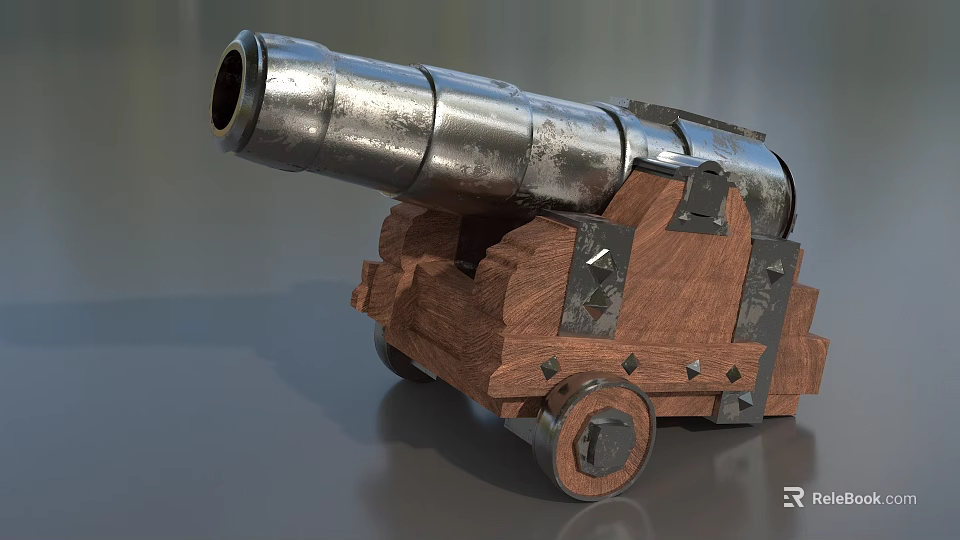 Vintage Historical Cannon Antique Military Weapon with Wooden Carriage and Metal Barrel 3d model 