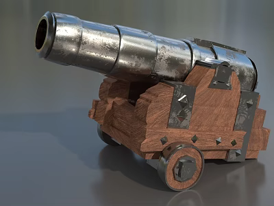 Vintage Historical Cannon Antique Military Weapon with Wooden Carriage and Metal Barrel 3d model