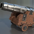 Vintage Historical Cannon Antique Military Weapon with Wooden Carriage and Metal Barrel