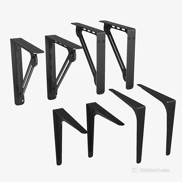 Sturdy Black Metal Wall Mounted Support Brackets For Shelving Units 3d model 