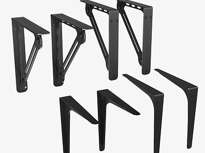Sturdy Black Metal Wall Mounted Support Brackets For Shelving Units 3d model