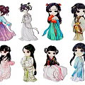 Anime Style Chinese Traditional Cartoon Girl Wall Decor With Colorful Ancient Costumes