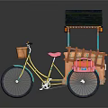 Traditional Bicycle With Pagoda Style Roof Lantern Basket And Pink Cart