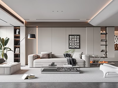 Modern Living Room Interior With Beige Sofa Coffee Table Light Gray Rug And Decorative Artwork 3d model