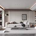 Modern Living Room Interior With Beige Sofa Coffee Table Light Gray Rug And Decorative Artwork