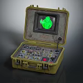 Commercial Equipment Open Yellow Case With Control Panel And Green Screen 3d model