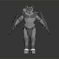 3D Silver Robot Character With Mechanical Armor Shield Arms And Metallic Body