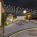 Garden Landscape Design With Illuminated Architectural Structures Surrounding Trees And Open Seating Areas