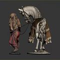 Man In Red Robe And Headscarf With Rearing White Horse Blanket Detailed Sculpture
