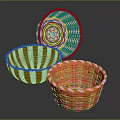 Set Of Three Orange Woven Baskets For Home Storage And Decorative Use