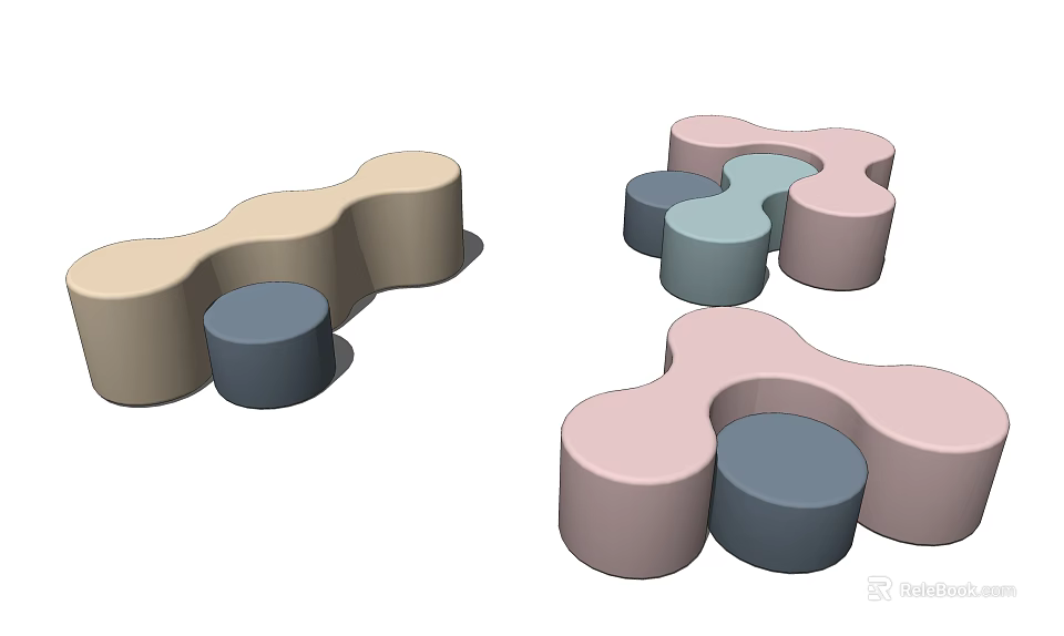 Modern Multicolor Sofa Stools Featuring Wavy Curved Shapes And Soft Pastel Tones 3d model