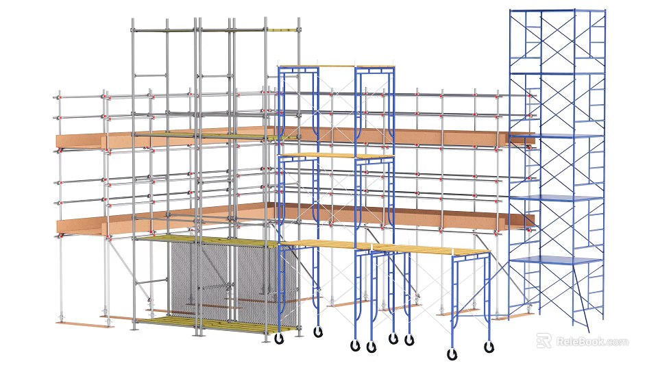 Various Scaffolding Structures For Construction With Movable Frames And Adjustable Heights 3d model 