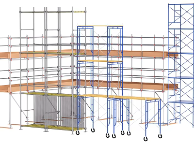 Various Scaffolding Structures For Construction With Movable Frames And Adjustable Heights 3d model
