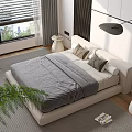 Modern Double Bed Interior With Gray Bedding Light Gray Headboard And White Nightstands