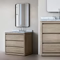 Modern Twin Bathroom Vanity Design With Marble Countertops Rectangular Mirrors And Wooden Cabinets