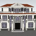 Elegant Detached Villa With White Exterior Arched Doorway Balconies And Lush Green Trees