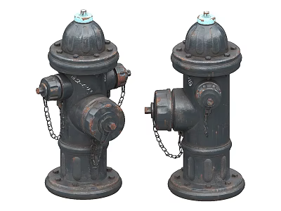 Vintage Black Fire Hydrants With Chains As Essential Fire Safety Equipment 3d model