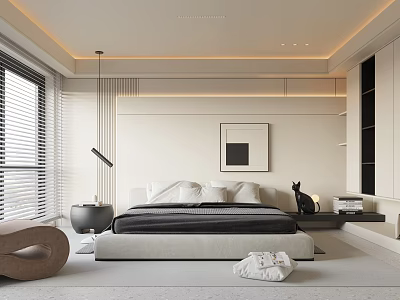 Modern Bedroom Interior With King Size Bed Window And Minimal Decor 3d model