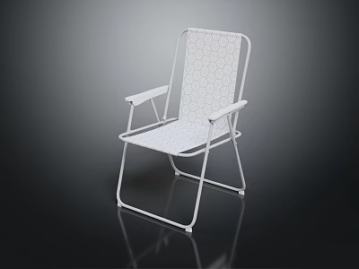Modern White Leisure Chair With Metal Frame And Geometric Pattern Backrest 3d model