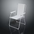 Modern White Leisure Chair With Metal Frame And Geometric Pattern Backrest