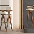 Modern Bar Stools With Wooden Frame White Upholstered Seat And Armrest Design