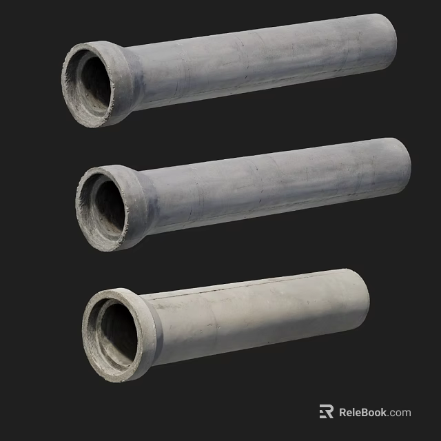 Three Concrete Pipes As Building Structural Components For Drainage Systems 3d model 