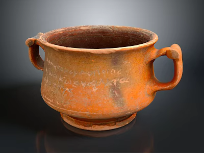 Ancient Sculpted Terracotta Jar With Two Handles And Engraved Inscriptions 3d model