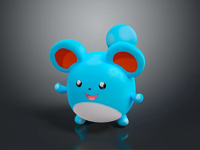 Cute Blue Cartoon Mouse Game Character With Big Orange Inner Ears White Belly And Smiling 3d model