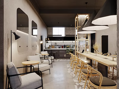 Elegant Modern Milk Tea Shop Interior With Comfortable Seating And Bar Counter 3d model