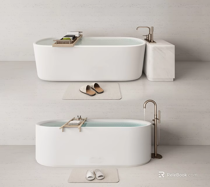 Modern Bathtubs In Minimalist Bathroom With Accessories 3d model 