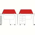 Curved Office Desk With Red Partitions Drawers Shelves For Collaborative Workspace 3d model