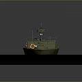 Detailed Scale Model Water Vessel with Lifebuoy and Cabin on Simulated Water Surface Black Base
