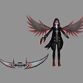 Game Movie Character With Red Black Wings Black Outfit Red Accents And Dual Blades Weapon