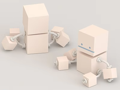 Cute Pink Building Blocks Figurines With Simple Faces And Articulated Joints 3d model
